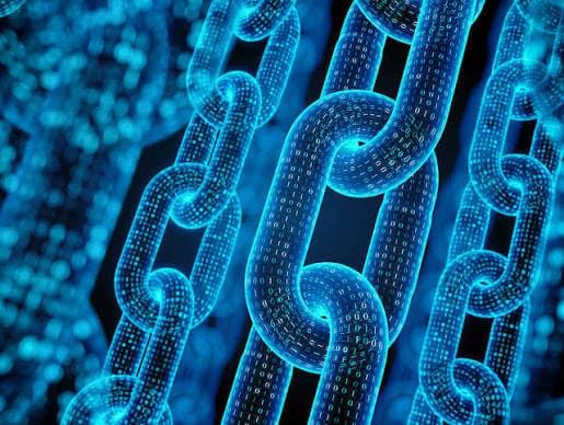 Blockchain technology network visualization showing decentralized nodes